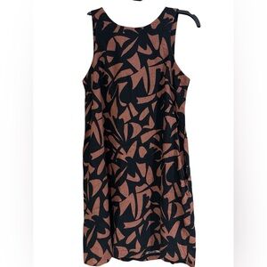 a. new day XS Linen Black & Brown Tropical Patterned Dress Pockets EUC